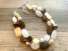 Load image into Gallery viewer, Gimme S’more statement necklace, neutral necklace, Beaded statement necklace, bib necklace, white chocolate brown tan statement jewelry