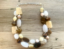 Load image into Gallery viewer, Gimme S’more statement necklace, neutral necklace, Beaded statement necklace, bib necklace, white chocolate brown tan statement jewelry