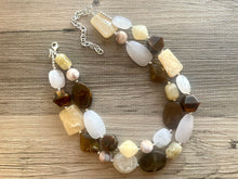 Load image into Gallery viewer, Gimme S’more statement necklace, neutral necklace, Beaded statement necklace, bib necklace, white chocolate brown tan statement jewelry