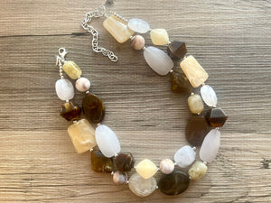 Gimme S’more statement necklace, neutral necklace, Beaded statement necklace, bib necklace, white chocolate brown tan statement jewelry