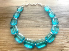 Load image into Gallery viewer, Teal Big Beaded Statement Necklace, beaded jewelry, blue jewelry, teal beaded necklace, turquoise jewelry, blue necklace, chunky beaded bib