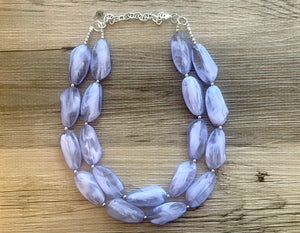 Big Bead Periwinkle Necklace, Double Strand Statement Jewelry, purple blue Chunky bib bridesmaid everyday bubble jewelry sky blue gray