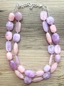 Fade to Pink Lavender double strand OOAK statement Necklace, Pink & Purple Beaded Necklace, summer silver jewelry cocktail blush