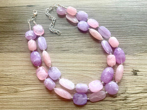 Fade to Pink Lavender double strand OOAK statement Necklace, Pink & Purple Beaded Necklace, summer silver jewelry cocktail blush