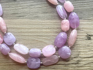 Fade to Pink Lavender double strand OOAK statement Necklace, Pink & Purple Beaded Necklace, summer silver jewelry cocktail blush