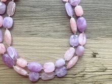 Load image into Gallery viewer, Fade to Pink Lavender double strand OOAK statement Necklace, Pink &amp; Purple Beaded Necklace, summer silver jewelry cocktail blush