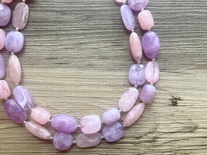 Fade to Pink Lavender double strand OOAK statement Necklace, Pink & Purple Beaded Necklace, summer silver jewelry cocktail blush