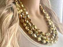 Load image into Gallery viewer, Gold Royale chunky statement necklace, big beaded jewelry, gifts for women bib jewelry Multi-Strand Nugget metallic resin gold painted