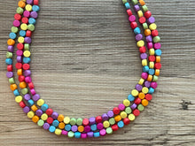 Load image into Gallery viewer, Razzle Dazzle Rainbow Beaded Necklace, Colorful Jewelry Chunky statement necklace, beaded necklace jewelry pride confetti