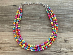 Razzle Dazzle Rainbow Beaded Necklace, Colorful Jewelry Chunky statement necklace, beaded necklace jewelry pride confetti