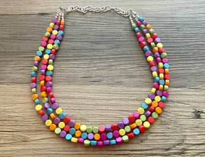 Razzle Dazzle Rainbow Beaded Necklace, Colorful Jewelry Chunky statement necklace, beaded necklace jewelry pride confetti