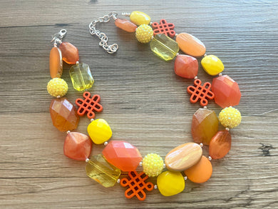 SummerThyme Screwdriver Orange statement necklace, orange necklace, Beaded statement necklace, bib necklace, yellow statement jewelry
