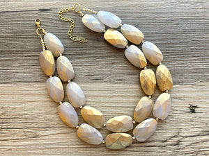 Golden Stardust Necklace, Double strand bright jewelry, big beaded chunky statement, summer necklace bright white gold
