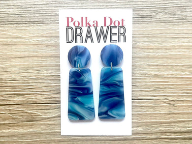 Beach Waves Acrylic drop Earrings, blue mint drop Earrings, shiny silver jewelry earrings metal geometric, laser cut acetate mosaic