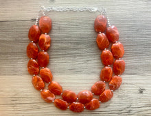 Load image into Gallery viewer, Ginger Orange Chunky Statement Necklace, Big beaded jewelry, Double Strand Statement Necklace, Bib necklace orange bridesmaid wedding silver