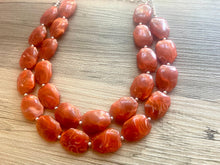 Load image into Gallery viewer, Ginger Orange Chunky Statement Necklace, Big beaded jewelry, Double Strand Statement Necklace, Bib necklace orange bridesmaid wedding silver