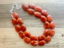 Load image into Gallery viewer, Ginger Orange Chunky Statement Necklace, Big beaded jewelry, Double Strand Statement Necklace, Bib necklace orange bridesmaid wedding silver