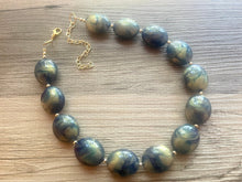 Load image into Gallery viewer, Dark Blue GLITTER Gold Statement Necklace Jewelry Set, Chunky Jewelry Big Beaded Single Strand Necklace, blue Necklace navy blue Jewelry Set