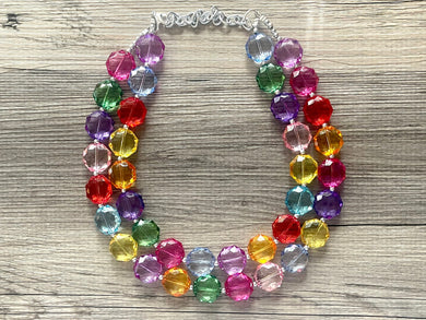 Rainbow Beaded Necklace, Colorful Candy Jewelry, Chunky statement necklace, big beaded necklace, rainbow pride jewelry