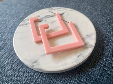 Blush pink Geometric Hoop earrings, square earrings, tortoise shell jewelry, pink earrings, hoops acrylic acetate lucite drop peach