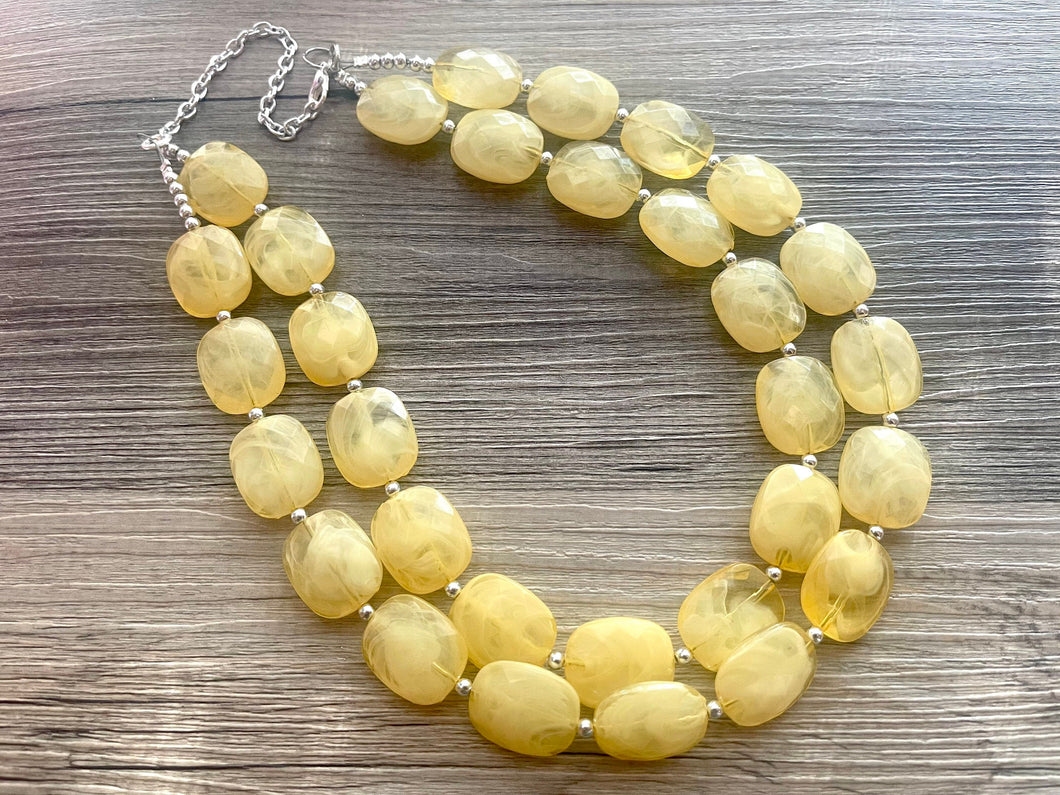 Marigold Double Strand Statement Necklace,  Chunky yellow Oval Beaded Bib Jewelry earrings, yellow jewelry set, marigold gold jewelry