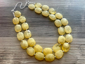 Marigold Double Strand Statement Necklace,  Chunky yellow Oval Beaded Bib Jewelry earrings, yellow jewelry set, marigold gold jewelry