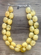 Load image into Gallery viewer, Marigold Double Strand Statement Necklace,  Chunky yellow Oval Beaded Bib Jewelry earrings, yellow jewelry set, marigold gold jewelry