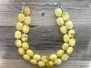 Marigold Double Strand Statement Necklace,  Chunky yellow Oval Beaded Bib Jewelry earrings, yellow jewelry set, marigold gold jewelry