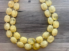 Load image into Gallery viewer, Marigold Double Strand Statement Necklace,  Chunky yellow Oval Beaded Bib Jewelry earrings, yellow jewelry set, marigold gold jewelry