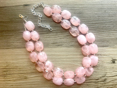Peach Chunky Statement jewelry set, Big bib beaded jewelry, Double Strand Statement Necklace earrings, peach bridesmaid wedding coral