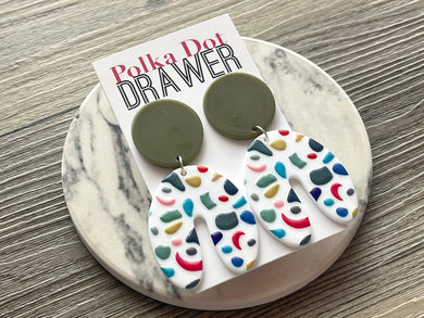 Mosaic Acrylic statement earrings, Geometric bead Statement acetate colorful jewelry olive green necklace chunky drop hook earrings