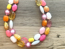 Load image into Gallery viewer, Colada Sunrise double strand OOAK statement Necklace, Pink orange white Beaded Necklace, summer party silver jewelry magenta hot pink