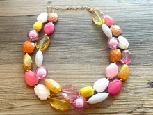 Load image into Gallery viewer, Colada Sunrise double strand OOAK statement Necklace, Pink orange white Beaded Necklace, summer party silver jewelry magenta hot pink