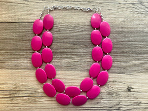 Big Bead pink Necklace, Double Strand Statement Jewelry, magenta pink Chunky bib bridesmaid, hot pink jewelry, dark pink necklace