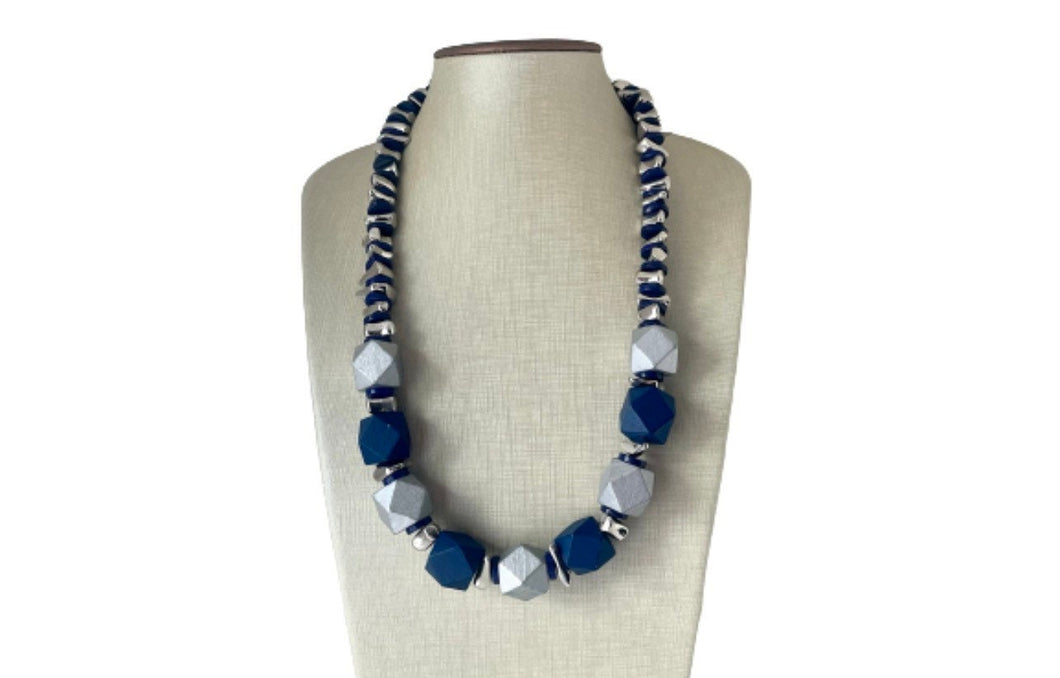 Women's Silver Blue Stones Chunky Statement Fashion Jewelry Necklace