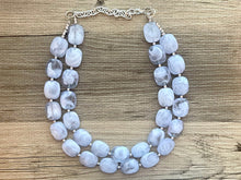 Load image into Gallery viewer, Sky Blue Double Strand Statement Necklace,  Chunky Periwinkle Oval Beaded Bib Jewelry earrings, blue jewelry set, baby blue jewelry