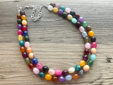 Double Jelly Bean Rainbow Beaded Necklace, Colorful Jewelry, Chunky statement necklace, rainbow jewelry, rainbow baby confetti