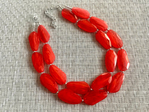 Big Bead red Necklace, Double Strand Statement Jewelry, deep red Chunky bib bridesmaid everyday bubble jewelry red stone