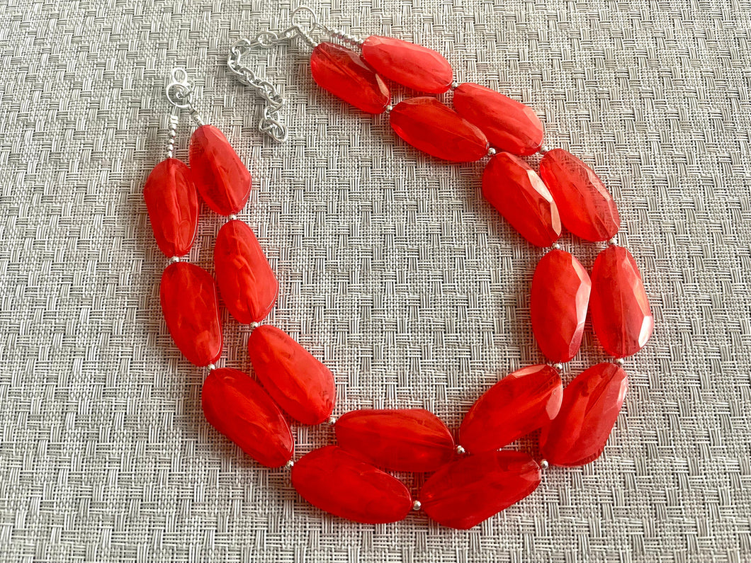 Big Bead red Necklace, Double Strand Statement Jewelry, deep red Chunky bib bridesmaid everyday bubble jewelry red stone