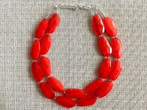 Big Bead red Necklace, Double Strand Statement Jewelry, deep red Chunky bib bridesmaid everyday bubble jewelry red stone