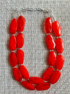 Big Bead red Necklace, Double Strand Statement Jewelry, deep red Chunky bib bridesmaid everyday bubble jewelry red stone