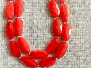 Big Bead red Necklace, Double Strand Statement Jewelry, deep red Chunky bib bridesmaid everyday bubble jewelry red stone