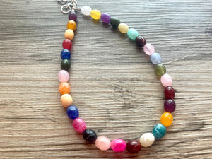 Jelly Bean Rainbow Beaded Necklace, Colorful Jewelry, Chunky statement necklace, rainbow jewelry, rainbow baby confetti, colorful beaded