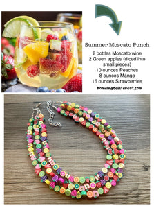 Summer Moscato Punch Necklace, fruity colorful rainbow jewelry, fruit punch necklace, fruit salad chunky necklace, bib statement