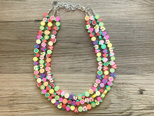 Load image into Gallery viewer, Summer Moscato Punch Necklace, fruity colorful rainbow jewelry, fruit punch necklace, fruit salad chunky necklace, bib statement