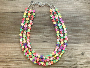 Summer Moscato Punch Necklace, fruity colorful rainbow jewelry, fruit punch necklace, fruit salad chunky necklace, bib statement