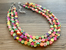 Load image into Gallery viewer, Summer Moscato Punch Necklace, fruity colorful rainbow jewelry, fruit punch necklace, fruit salad chunky necklace, bib statement