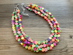 Summer Moscato Punch Necklace, fruity colorful rainbow jewelry, fruit punch necklace, fruit salad chunky necklace, bib statement