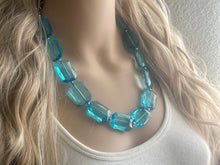 Load image into Gallery viewer, Teal Big Beaded Statement Necklace, beaded jewelry, blue jewelry, teal beaded necklace, turquoise jewelry, blue necklace, chunky beaded bib