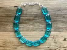 Load image into Gallery viewer, Teal Big Beaded Statement Necklace, beaded jewelry, blue jewelry, teal beaded necklace, turquoise jewelry, blue necklace, chunky beaded bib